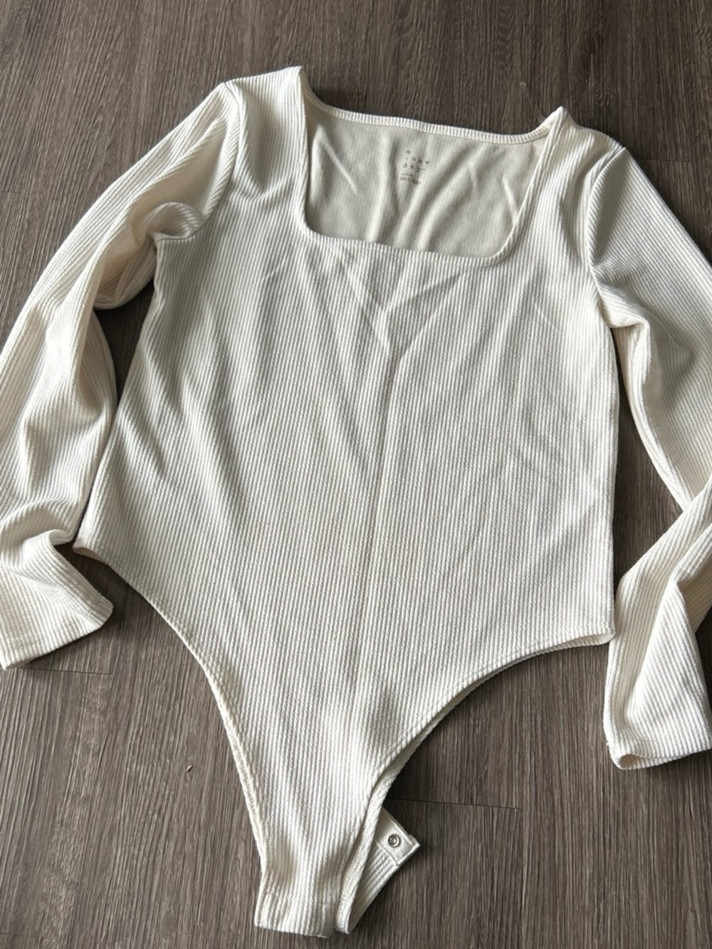 aerie Ribbed Long-Sleeve Square Neck Bodysuit - Cream